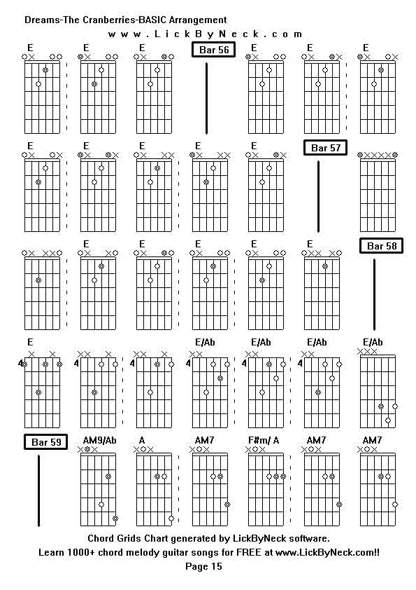 Chord Grids Chart of chord melody fingerstyle guitar song-Dreams-The Cranberries-BASIC Arrangement,generated by LickByNeck software.